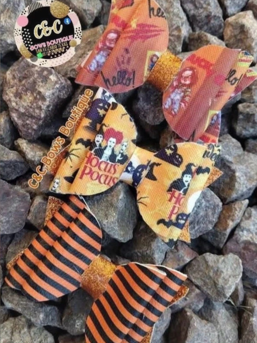 Halloween Kids Hair Bows - Orange & Black